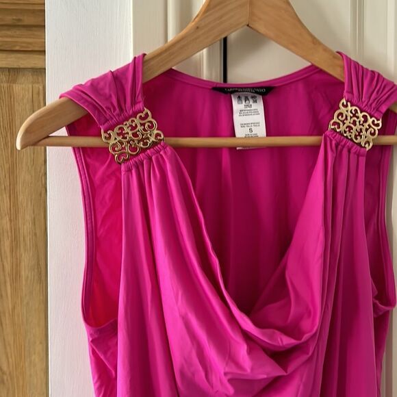 Carmen Marc Valvo small hot pink with gold hardware cowl swim cover up - Picture 3 of 8